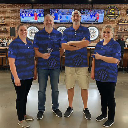 Custom Blue Grunge Wolf Torn Dartboard Men Darts Quarter-Zip Shirt Wolf Dart League Jerseys NYN2168