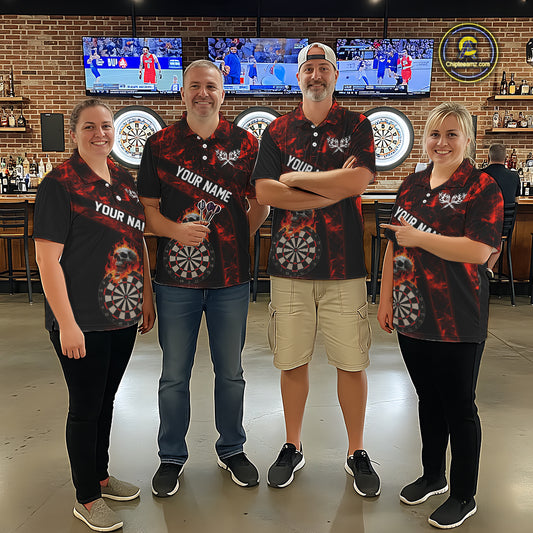 Custom Black & Red Flaming Skull Darts Quarter-Zip Shirt For Men Skull Dart League Jerseys NYN2169