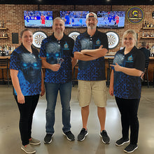 Load image into Gallery viewer, Custom Blue Dripping Skull Darts Quarter-Zip Shirt For Women Fire Flame Skull Dart League Jerseys NYN2173