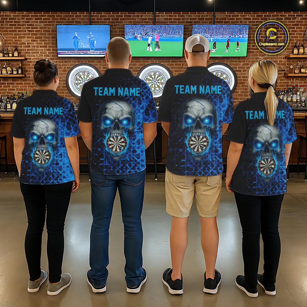 Custom Blue Dripping Skull Darts Quarter-Zip Shirt For Men Fire Flame Skull Dart League Jerseys NYN2173