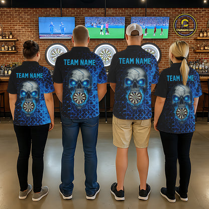 Custom Blue Dripping Skull Darts Quarter-Zip Shirt For Men Fire Flame Skull Dart League Jerseys NYN2173