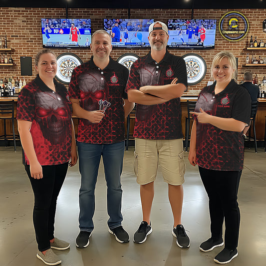 Custom Red Dripping Skull Darts Quarter-Zip Shirt For Women Fire Flame Skull Dart League Jerseys NYN2175