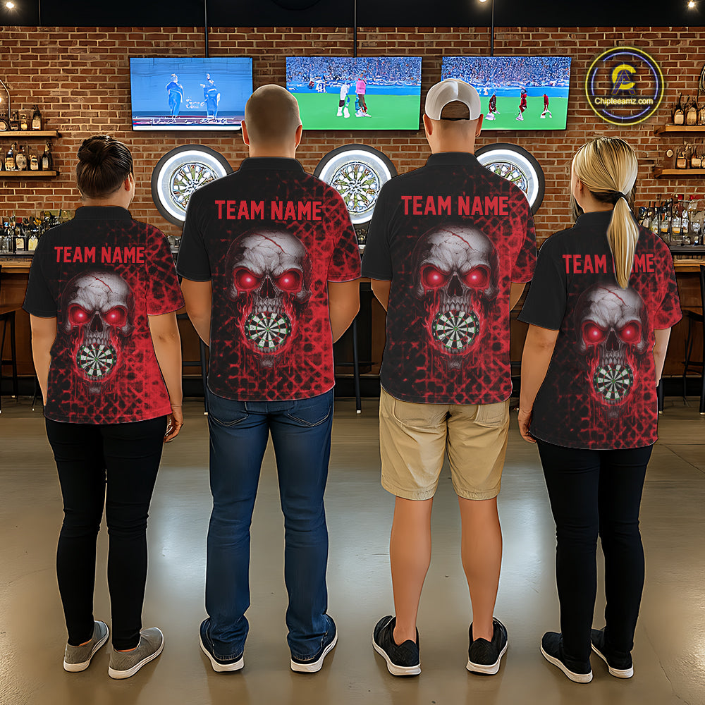Custom Red Dripping Skull Darts Quarter-Zip Shirt For Men Fire Flame Skull Dart League Jerseys NYN2175