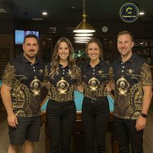 Load image into Gallery viewer, Gold Tribal Smoke 8 Ball Pool Women Polo &amp; 1/4-Zip Shirt Personalized 3D Ball Billiard Gifts NYN2427
