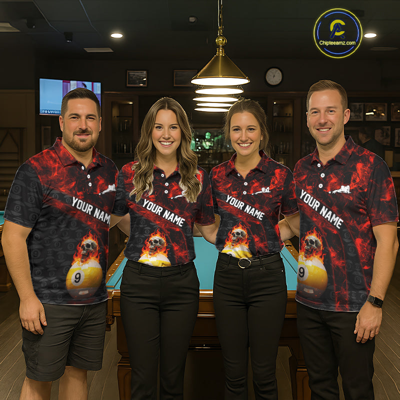 Fire Skull 9 Ball Pool Billiard Team Shirt For Women Custom Red Flames Billiard Ball & Cue Gifts NYN2437