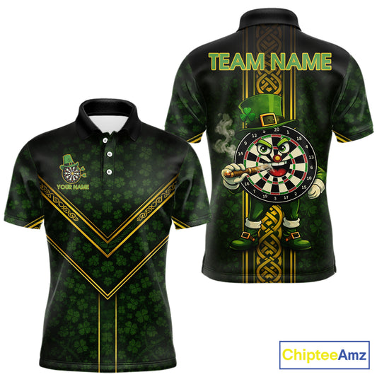 Funny Smoking Dartboard St Patrick's Day Darts Polo Shirt For Men Custom Dart League Shirt NYN2656