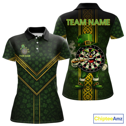 Funny Smoking Dartboard St Patrick's Day Darts Polo Shirt For Women Custom Dart League Shirt NYN2656
