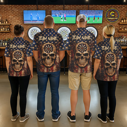 US Flag Retro Cracked Skull Dartboard Women Darts Quarter-Zip Shirt Custom Patriotic Vintage Dart Shirt NYN2660