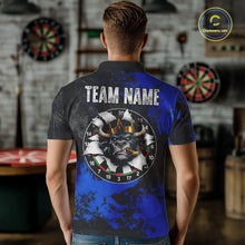Load image into Gallery viewer, Personalized Black &amp; Grunge Crown Blue Funny Bull Cracked Darts Shirts For Men Dart Team Jerseys NYN2817