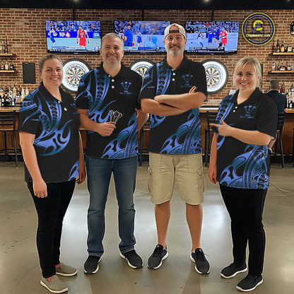 Custom Black & Light Blue Dartboard & Arrow Darts Polo & 1/4-Zip Shirts For Women Dart Team Jerseys NYN2820