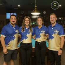 Load image into Gallery viewer, Gold Blue Splatter Billiard Custom Men Billiard Polo &amp; 1/4-Zip Shirts Pool Billiard Team Jerseys NYN3013