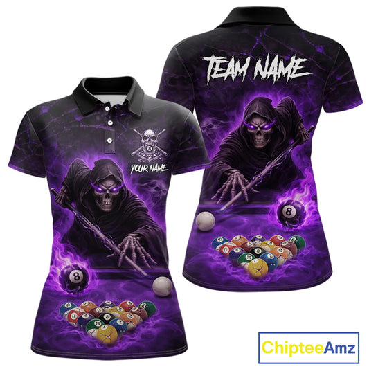Grim Reaper Plays Billiard Pool Women Billiard Shirts Custom Flame Skull 8 Ball Billiard Team Attire NYN3017