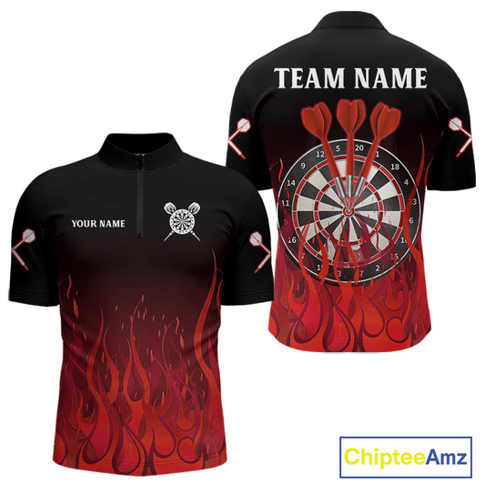 Deep Burgundy Flame Pattern Dartboard Custom Dart Shirt For Men, Dart Jerseys NYN0244