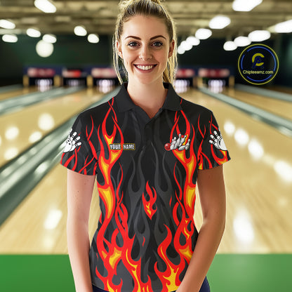 Personalized Funny Cat Firefighter Fire Flame Women Bowling Shirt Custom Team Shirts For Bowlers NYN3191