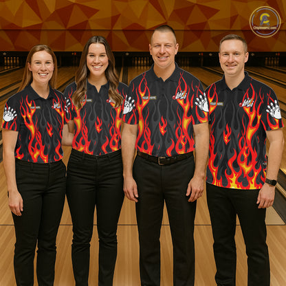 Personalized Funny Cat Firefighter Fire Flame Men Bowling Shirt Custom Team Shirts For Bowlers NYN3191