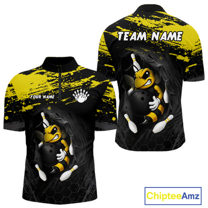 Custom Angry Bee Bowling Shirt Funny Bowling Team League Yellow Grunge Bowling Jersey For Men  NYN3193