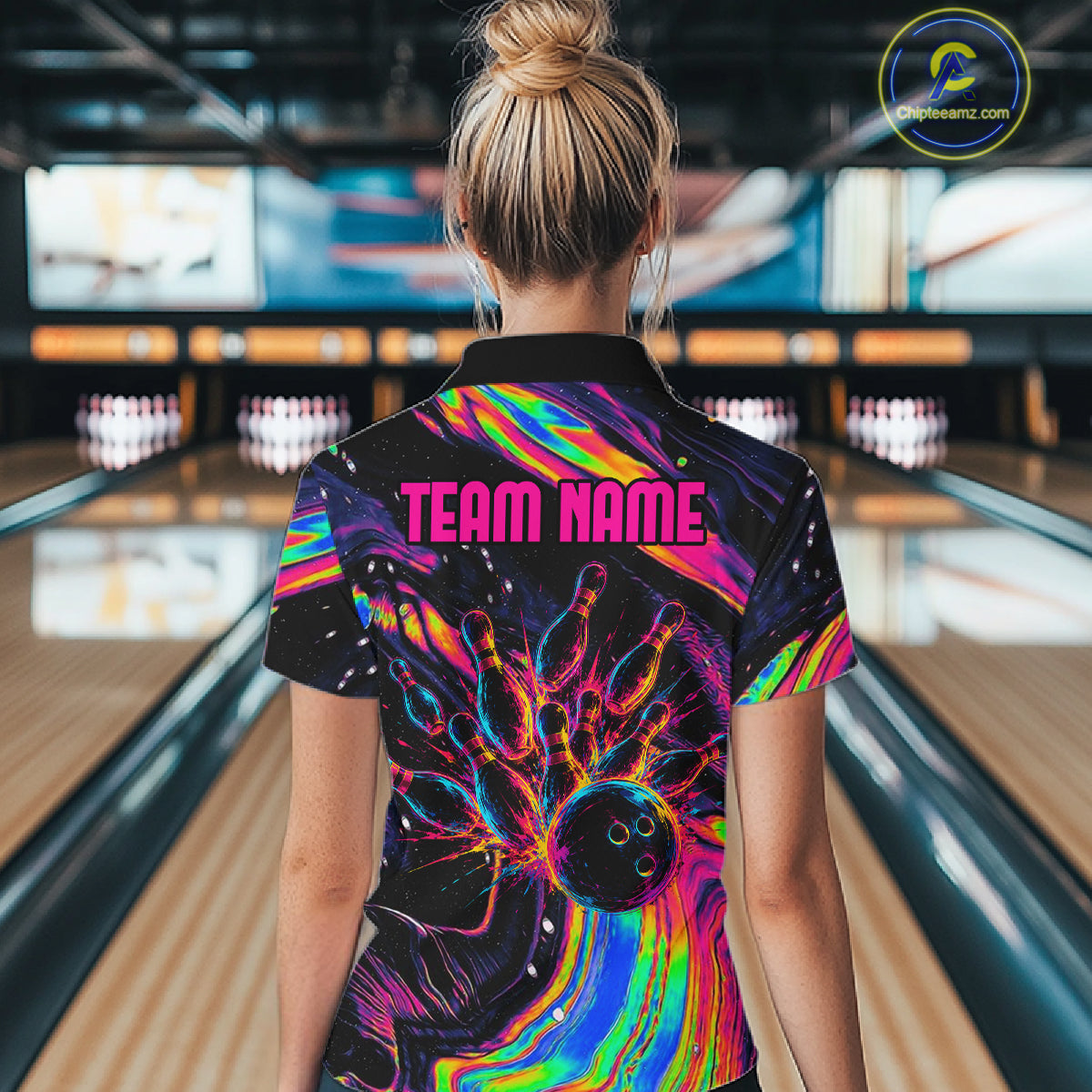 Custom Skull Holographic Bowling Shirt Bowling Team League Colorful Splatter Bowling Shirt For Women NYN3194