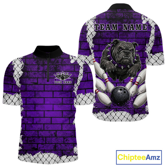 Purple Brick-Wall Fierce Bulldog Men Bowing Team Shirt Personalized Bowling Jersey For Bowlers NYN3195