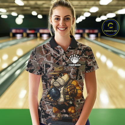 Hunting Bulldog Bowling Shirts For Women Custom Camo Bowling Team Jerseys Funny Bowling Attire NYN3196