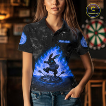 Load image into Gallery viewer, Female model wearing Crazy Rabbit Fire Flame Blue Women's Darts Polo, Personalized League Jersey