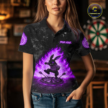 Load image into Gallery viewer, Female model wearing Crazy Rabbit Fire Flame Purple Women's Darts Polo, Personalized League Jersey