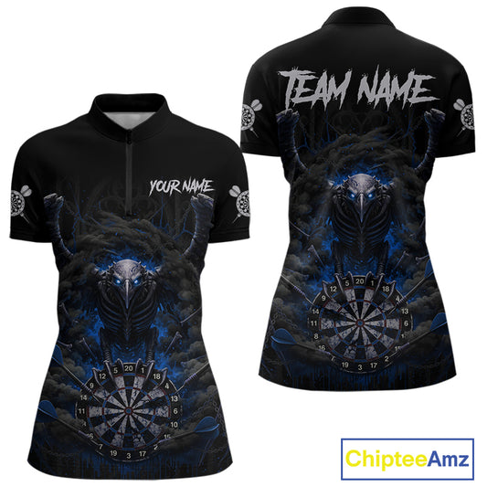Black Smokes Eagle Chain Blue Grunge Dartboard Custom Women Darts Quarter-Zip Shirt Dart Jerseys NYN1909