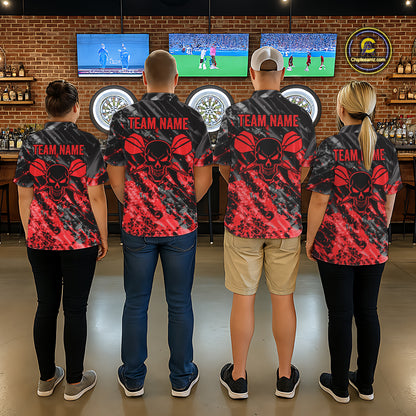 Custom Streaks Red And Grey Skull Women Darts Polo Team Shirt Skull Dart League Jerseys NYN2179