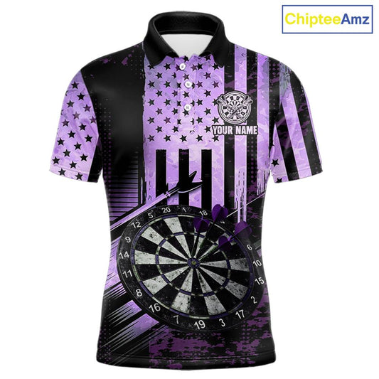 Purple US Flag Grunge Dartboard & Arrow Men Darts Polo Shirts Custom Dart Team Jerseys NYN2444