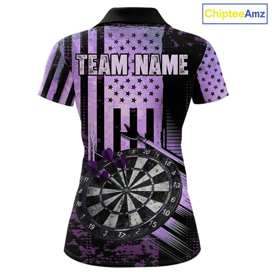 Purple US Flag Grunge Dartboard & Arrow Women Darts 1/4-Zip Shirts Custom Dart Team Jerseys NYN2444