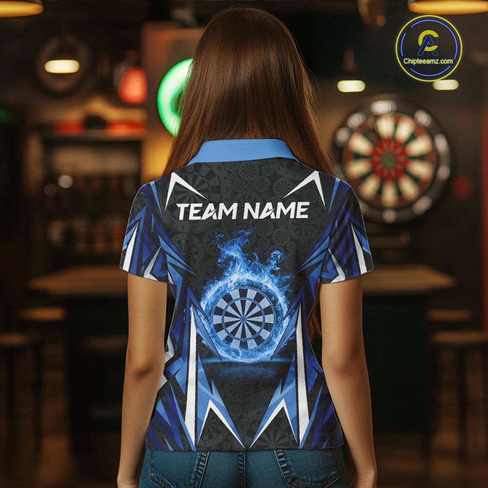 Black And Blue Flames Dartboard Women Darts 1/4-Zip Shirts Custom Fire Flame Dart Team Jerseys NYN2445