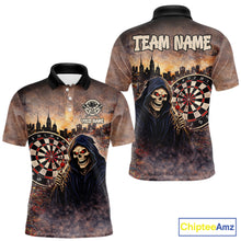 Load image into Gallery viewer, Graffiti Grunge Grim Reaper Red Dartboard Dart Polo Shirts For Men Custom Dart Team Shirts NYN2674