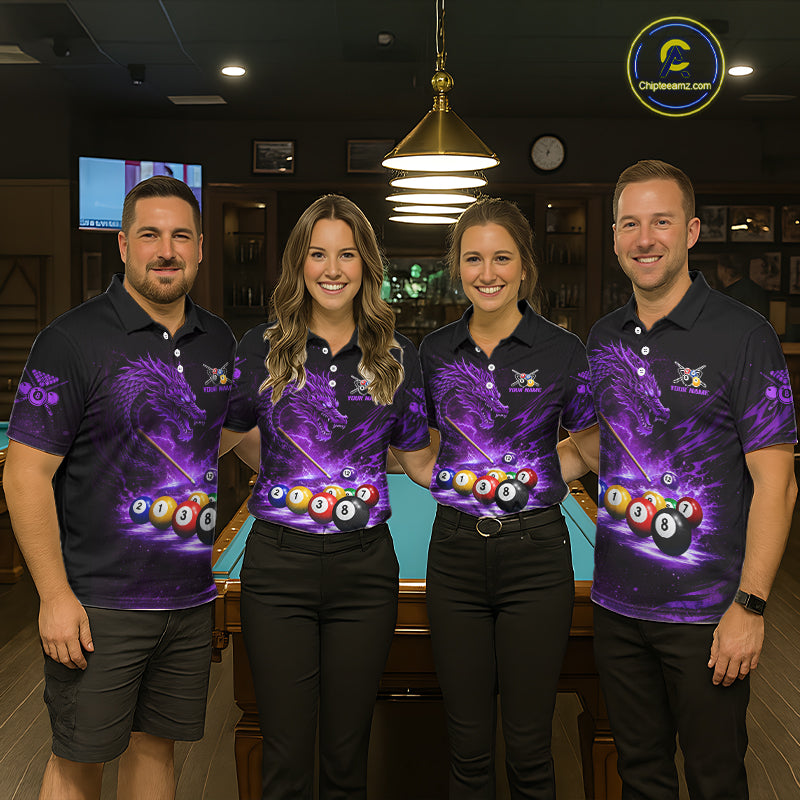 Purple Funny Dragon Thunder Ball Pool Billiard Team Shirt For Men Custom Billiards Ball Attire NYN3042