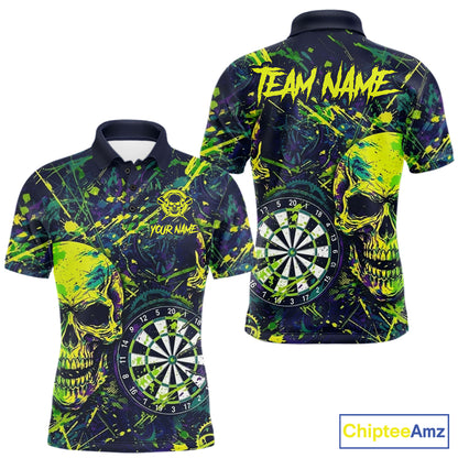 Grunge Blue Green Strike Horror Skull Mens Darts Shirt Personalized Splatter Dart Team Jerseys NYN3202