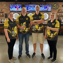 Load image into Gallery viewer, Funny Banana Mascot Black And Yellow Darts Jersey For Men Custom Polo &amp; 1/4 Zip Darts Team Shirts NYN3206