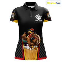 Load image into Gallery viewer, Funny Rooster Black &amp; Red Bowling Polo Quarter-Zip Shirt For Women Custom Bowling Team Jersey NYN3750