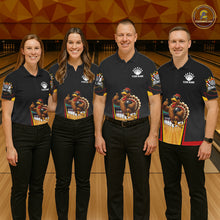 Load image into Gallery viewer, Funny Rooster Black &amp; Red Bowling Polo Quarter-Zip Shirt For Men Custom Bowling Team Jersey NYN3750