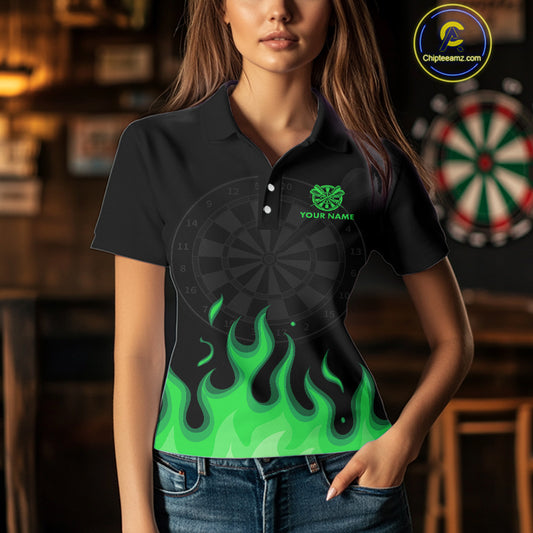 Custom Green Purple Flames Skull Dartboard Polo Darts Shirt For Women Outfit Skull Dart Team Jersey NYN0995