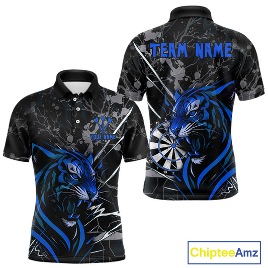 Men's Polo Dart Shirt Blue Fierce Tiger Dartboard Personalized Darts Jerseys Outfits NYN1016