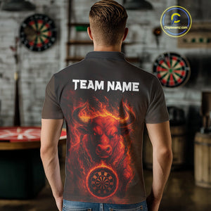 Custom Funny Bull Grunge Red Flames Dartboard Dart Men Polo Shirt Outfits Dart Jerseys NYN1635