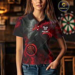 Custom Red Flaming Dartboard Grim Reaper Dart Women Polo Shirt Dart Team Jerseys NYN1640