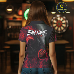 Custom Red Flaming Dartboard Grim Reaper Dart Women Polo Shirt Dart Team Jerseys NYN1640