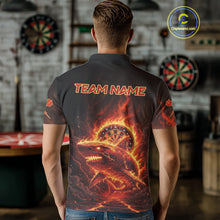 Load image into Gallery viewer, Red Flames Shark Cracked Dartboard Custom Men Darts Polo Shirt Fire Flame Dart Jerseys NYN1919