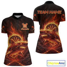 Load image into Gallery viewer, Red Flames Shark Cracked Dartboard Custom Women Darts Quarter-Zip Shirt Fire Flame Dart Jerseys NYN1919