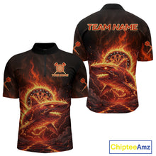 Load image into Gallery viewer, Red Flames Shark Cracked Dartboard Custom Men Darts Quarter-Zip Shirt Fire Flame Dart Jerseys NYN1919