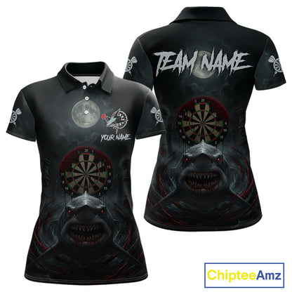Black And Red Gothic Shark Dartboard Custom Women Darts Polo Shirt Shark Dart Jerseys NYN1921