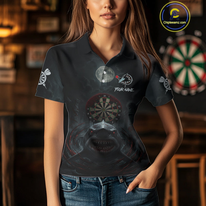Black And Red Gothic Shark Dartboard Custom Women Darts Polo Shirt Shark Dart Jerseys NYN1921