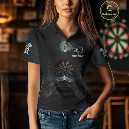 Black And Red Gothic Shark Dartboard Custom Women Darts Polo Shirt Shark Dart Jerseys NYN1921