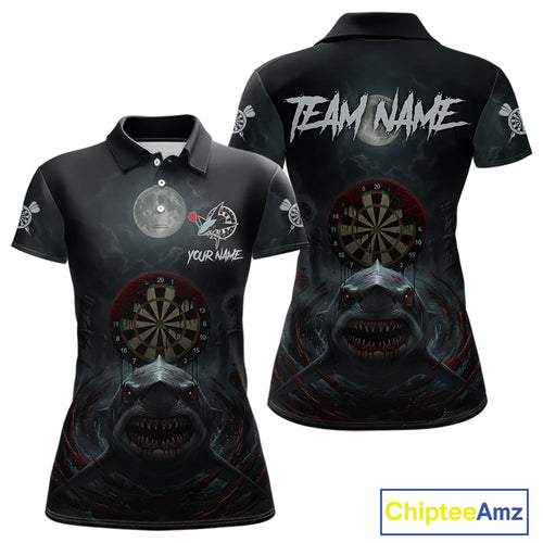 Black And Red Gothic Shark Dartboard Custom Women Darts Polo Shirt Shark Dart Jerseys NYN1921