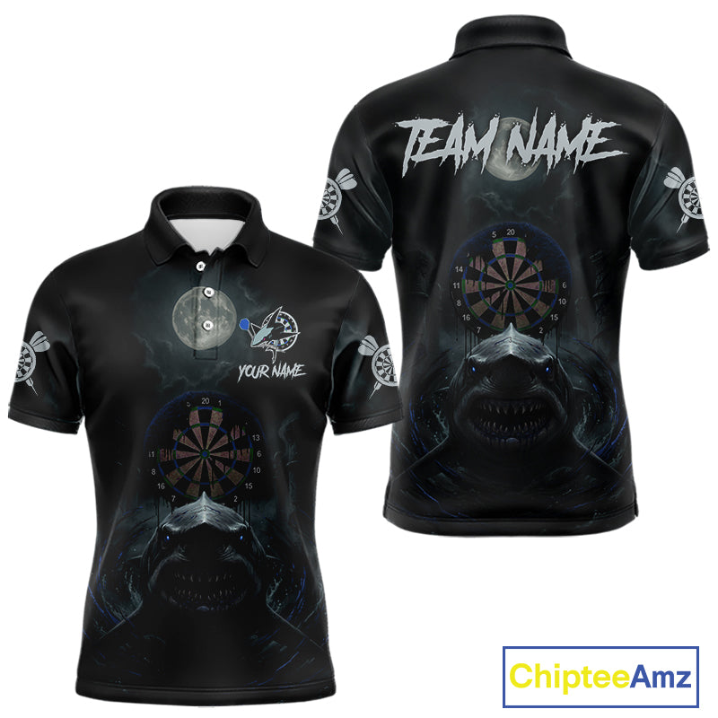 Black And Blue Gothic Shark Dartboard Custom Men Darts Polo Shirt Shark Dart Jerseys NYN1922