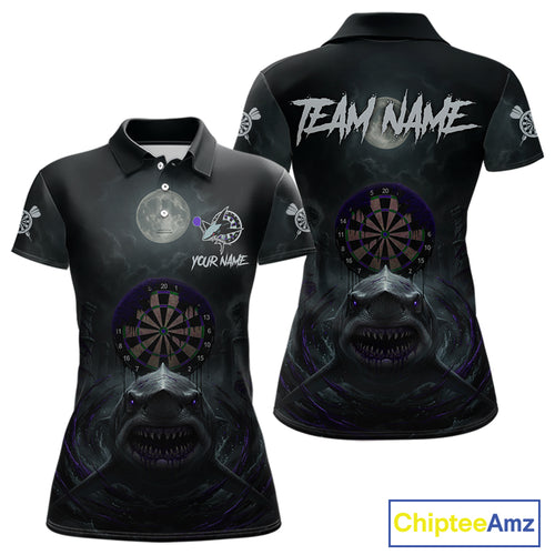 Black And Purple Gothic Shark Dartboard Custom Women Darts Polo Shirt Shark Dart Jerseys NYN1923